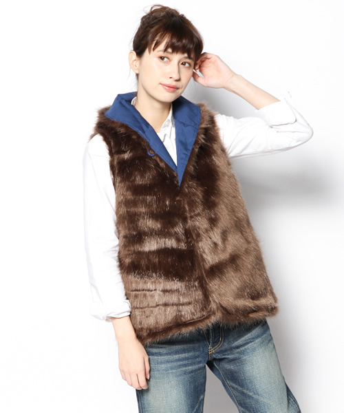 BEAMS BOY（ビームスボーイ）の「◎BEAMS BOY / フェイクファー VEST（ベスト・レディース・カーキ/レッド/ブルー・ONE SIZE）」の4枚目の写真