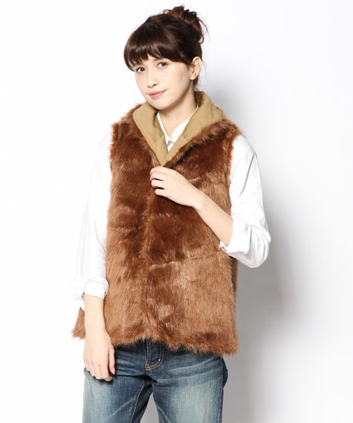 BEAMS BOY（ビームスボーイ）の「◎BEAMS BOY / フェイクファー VEST（ベスト・レディース・カーキ/レッド/ブルー・ONE SIZE）」の5枚目の写真