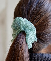 ¨̮秋冬シュシュ　チェック　デニム　ファー ヴァンテーヌ ギンガムチェック柄シュシュ チェック ポニー 上品 大人