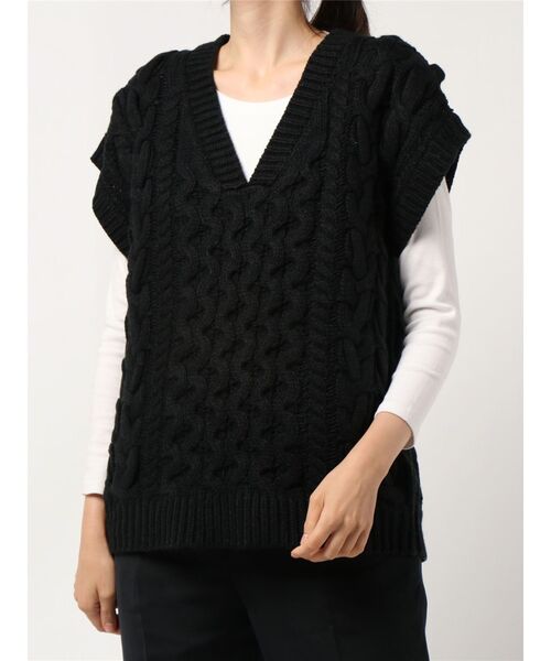 EMODA（エモダ）の「ケーブルバルキーベスト（ベスト・レディース・ホワイト/ブラック/ベージュ/パープル・FREE）」の3枚目の写真