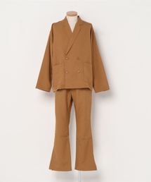 Beno | 【 セットアップ 】ポリトロ / W テーラード シャツ ジャケット × スリット フレアパンツ(セットアップ)