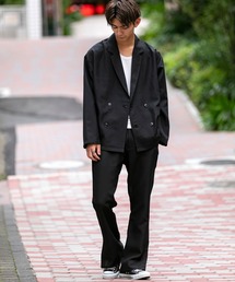 Beno | 【 セットアップ 】ポリトロ / W テーラード シャツ ジャケット × スリット フレアパンツ(セットアップ)