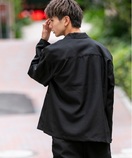 Beno（ビーノ）の「ポリトロ / W テーラード シャツ ジャケット × スリット フレアパンツ（セットアップ・メンズ・ライトベージュ/ブラック/ダークベージュ/ライトグレー/アッシュブラウン・L/M）」の7枚目の写真