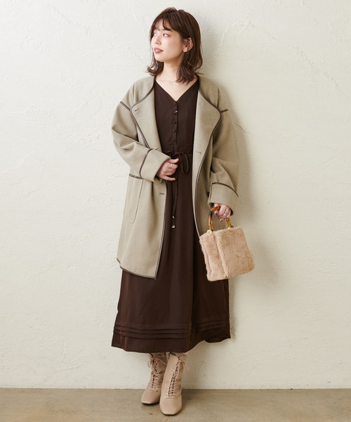 natural couture（ナチュラルクチュール）の「タックディテールVネックワンピース（ワンピース・レディース・ブラウン/その他1/その他2/その他3/レンガ・FREE）」の6枚目の写真