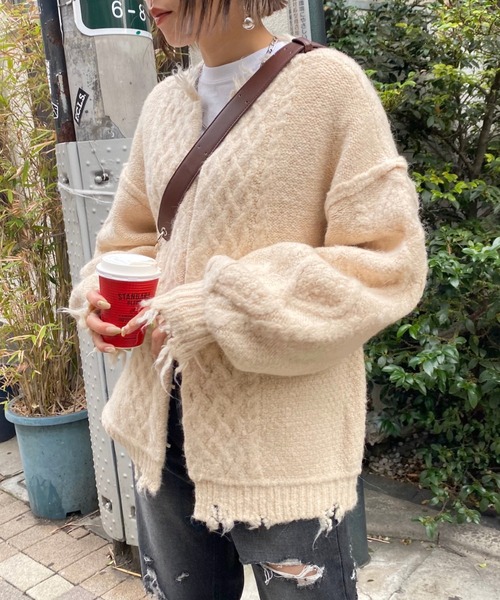 WHO'S WHO gallery（フーズフーギャラリー）の「フィッシャーマン2WAYニット（ニット/セーター・レディース・ブラック/オフホワイト/ブルー・FREE）」の4枚目の写真