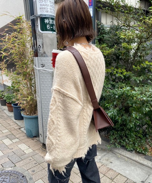 WHO'S WHO gallery（フーズフーギャラリー）の「フィッシャーマン2WAYニット（ニット/セーター・レディース・ブラック/オフホワイト/ブルー・FREE）」の7枚目の写真