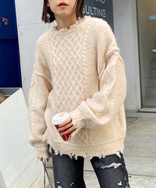 WHO'S WHO gallery（フーズフーギャラリー）の「フィッシャーマン2WAYニット（ニット/セーター・レディース・ブラック/オフホワイト/ブルー・FREE）」の12枚目の写真