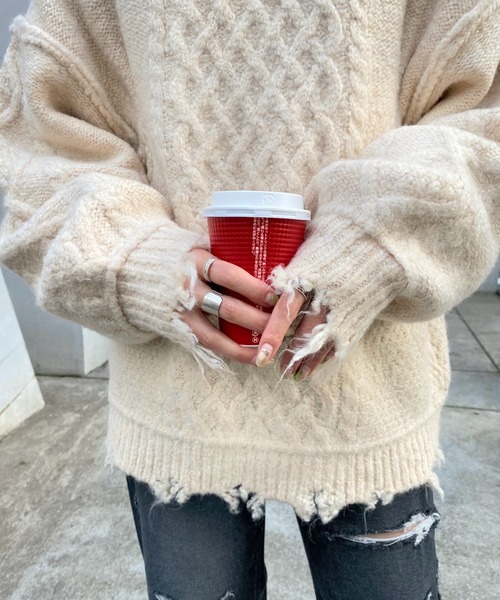 WHO'S WHO gallery（フーズフーギャラリー）の「フィッシャーマン2WAYニット（ニット/セーター・レディース・ブラック/オフホワイト/ブルー・FREE）」の14枚目の写真