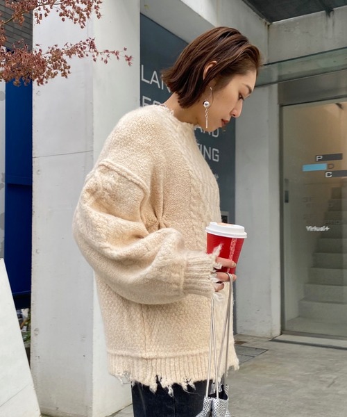 WHO'S WHO gallery（フーズフーギャラリー）の「フィッシャーマン2WAYニット（ニット/セーター・レディース・ブラック/オフホワイト/ブルー・FREE）」の15枚目の写真