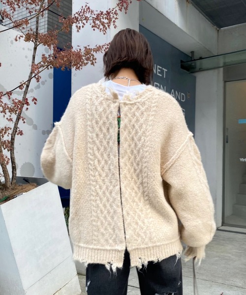 WHO'S WHO gallery（フーズフーギャラリー）の「フィッシャーマン2WAYニット（ニット/セーター・レディース・ブラック/オフホワイト/ブルー・FREE）」の16枚目の写真