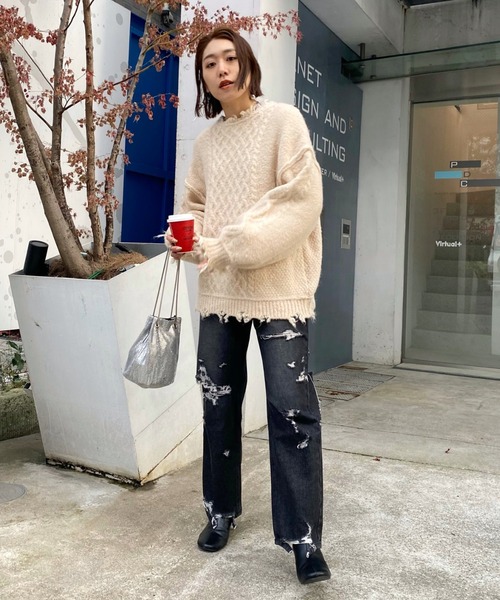 WHO'S WHO gallery（フーズフーギャラリー）の「フィッシャーマン2WAYニット（ニット/セーター・レディース・ブラック/オフホワイト/ブルー・FREE）」の18枚目の写真