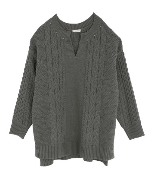 axes femme（アクシーズファム）の「キーネックニットチュニック（チュニック・レディース・キナリ/チャコール/グリーン・MEDIUM）」の3枚目の写真