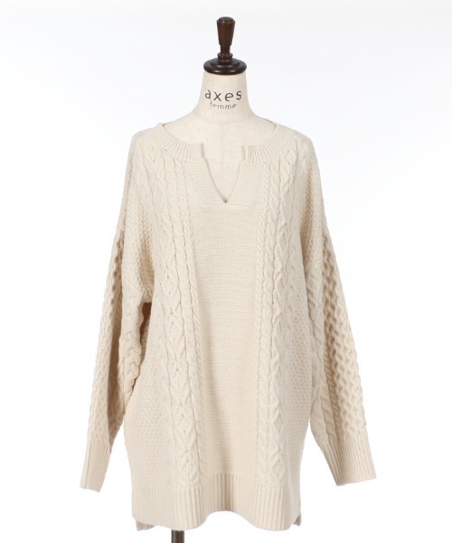axes femme（アクシーズファム）の「キーネックニットチュニック（チュニック・レディース・キナリ/チャコール/グリーン・MEDIUM）」の4枚目の写真