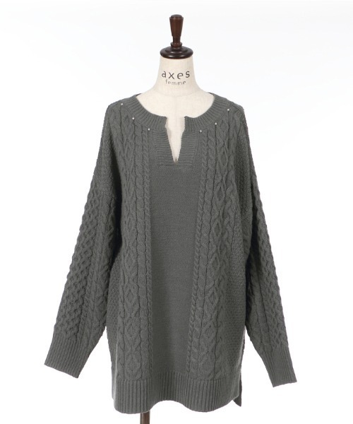 axes femme（アクシーズファム）の「キーネックニットチュニック（チュニック・レディース・キナリ/チャコール/グリーン・MEDIUM）」の14枚目の写真