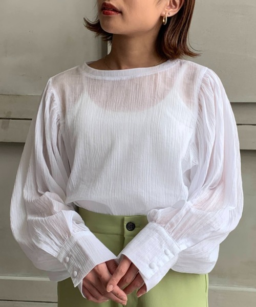 moment+（モーメントプラス）の「綿楊柳バックリボンボリュームスリーブブラウス（シャツ/ブラウス・レディース・オフホワイト/ナチュラル/グリーン/パープル/オレンジ/ブラウン/ブラック・M）」の10枚目の写真