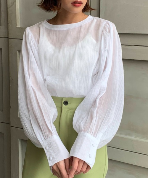 moment+（モーメントプラス）の「綿楊柳バックリボンボリュームスリーブブラウス（シャツ/ブラウス・レディース・オフホワイト/ナチュラル/グリーン/パープル/オレンジ/ブラウン/ブラック・M）」の11枚目の写真