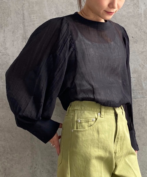 moment+（モーメントプラス）の「綿楊柳バックリボンボリュームスリーブブラウス（シャツ/ブラウス・レディース・オフホワイト/ナチュラル/グリーン/パープル/オレンジ/ブラウン/ブラック・M）」の16枚目の写真