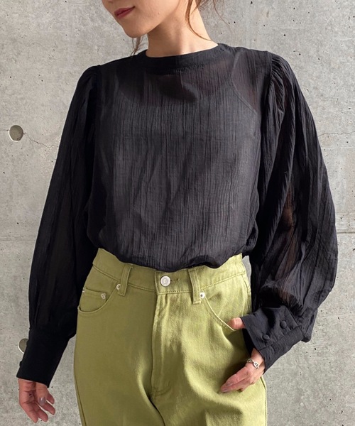 moment+（モーメントプラス）の「綿楊柳バックリボンボリュームスリーブブラウス（シャツ/ブラウス・レディース・オフホワイト/ナチュラル/グリーン/パープル/オレンジ/ブラウン/ブラック・M）」の17枚目の写真