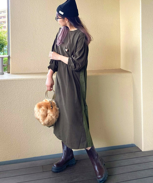 Fizz（フィズ）の「【Fizz/フィズ】　サカリバ素材　バック切替えAラインワンピース（ワンピース・レディース・ブラック/ベージュ/カーキ・M）」の10枚目の写真