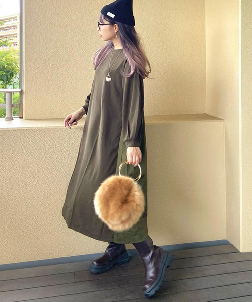 Fizz（フィズ）の「【Fizz/フィズ】　サカリバ素材　バック切替えAラインワンピース（ワンピース・レディース・ブラック/ベージュ/カーキ・M）」の11枚目の写真