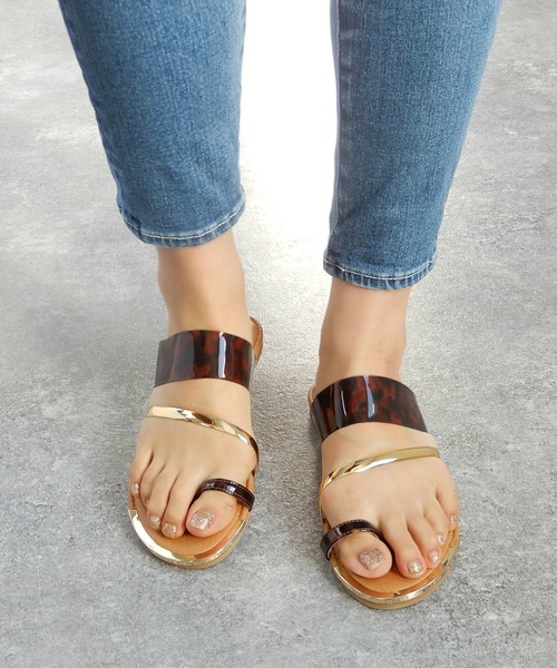 minia（ミニア）の「ゴールドキャップ親指リングサンダル/フラットサンダル　◇（サンダル・レディース・ブラック/アイボリー/クリアブラック/クリア/クリアブラウン・LL/S/M/L）」の14枚目の写真