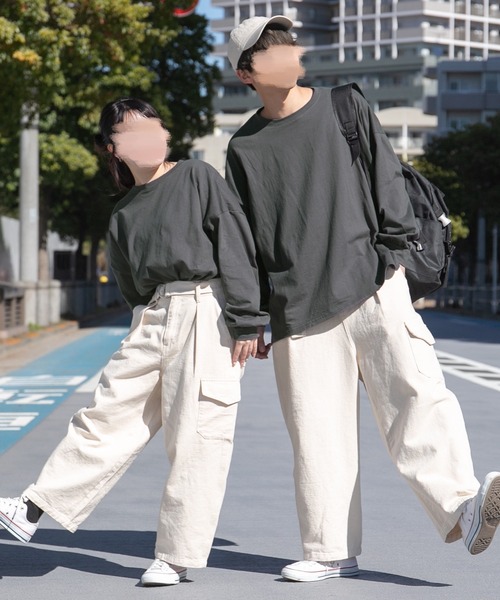 PairPair（ペアペア）の「USAコットンベーシックロンT(ユニセックス)（Tシャツ/カットソー・レディース・オフホワイト/ミント/スミクロ/グレイッシュベージュ/グレイッシュブルー・MEDIUM/LARGE）」の3枚目の写真