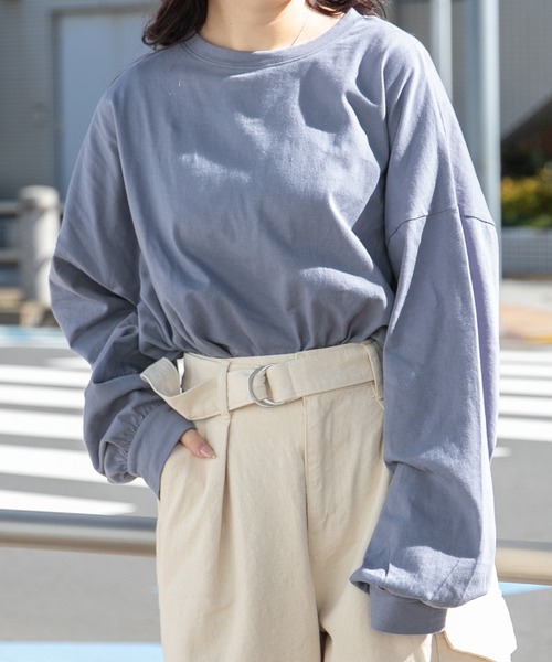 PairPair（ペアペア）の「USAコットンベーシックロンT(ユニセックス)（Tシャツ/カットソー・レディース・オフホワイト/ミント/スミクロ/グレイッシュベージュ/グレイッシュブルー・MEDIUM/LARGE）」の5枚目の写真