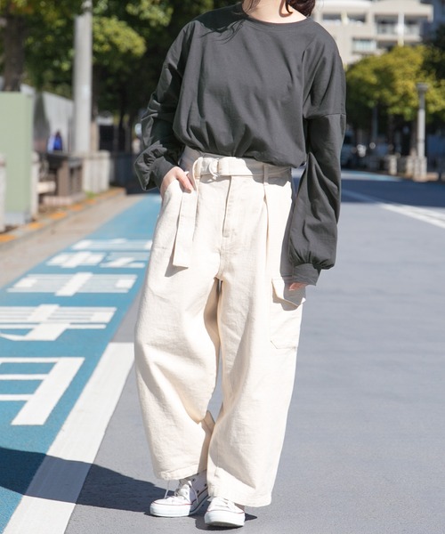 PairPair（ペアペア）の「USAコットンベーシックロンT(ユニセックス)（Tシャツ/カットソー・レディース・オフホワイト/ミント/スミクロ/グレイッシュベージュ/グレイッシュブルー・MEDIUM/LARGE）」の20枚目の写真