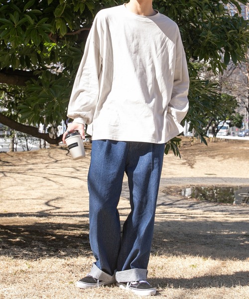 PairPair（ペアペア）の「USAコットンベーシックロンT(ユニセックス)（Tシャツ/カットソー・レディース・オフホワイト/ミント/スミクロ/グレイッシュベージュ/グレイッシュブルー・MEDIUM/LARGE）」の9枚目の写真