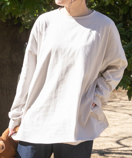 PairPair（ペアペア）の「USAコットンベーシックロンT(ユニセックス)（Tシャツ/カットソー・レディース・オフホワイト/ミント/スミクロ/グレイッシュベージュ/グレイッシュブルー・MEDIUM/LARGE）」の18枚目の写真