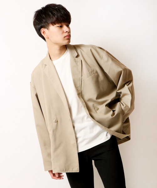 FUNALIVE（ファンアライブ）の「ダブルテーラードBIGジャケット（テーラードジャケット・メンズ・ブラック/ベージュ/ネイビー/カーキ/チェック/グレイッシュベージュ・M/L/XL）」の20枚目の写真