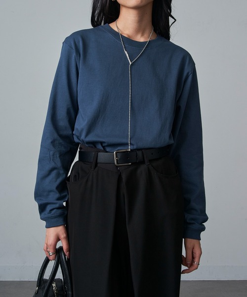 超美品｜完売品 ランダムリブカットソー size2 navy Kaptain Sunshine : Suvin Supima Tube L/S Tee Heavy (STEEL NAVY