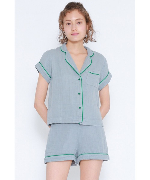 Priv. Spoons Club（プライベートスプーンズクラブ）の「【レディース】コットンガーゼパジャマ/ショートパンツ（ルームウェア/パジャマ・レディース・グレー/サックスブルー/ライトピンク・S/M）」の2枚目の写真