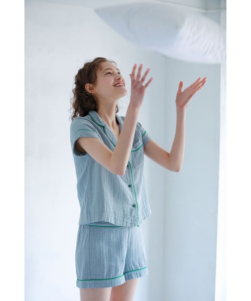 Priv. Spoons Club（プライベートスプーンズクラブ）の「【レディース】コットンガーゼパジャマ/ショートパンツ（ルームウェア/パジャマ・レディース・グレー/サックスブルー/ライトピンク・S/M）」の4枚目の写真