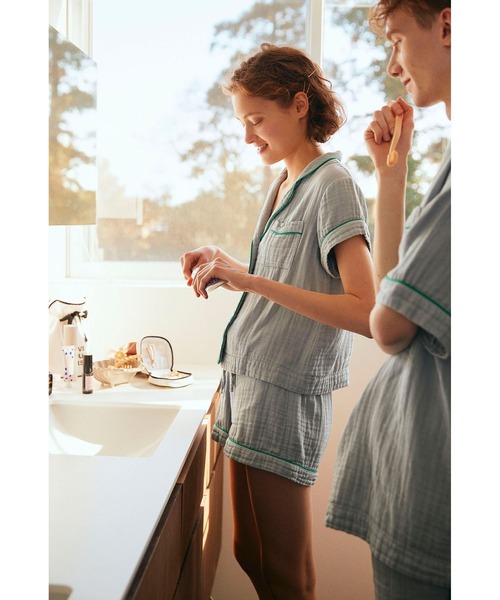 Priv. Spoons Club（プライベートスプーンズクラブ）の「【レディース】コットンガーゼパジャマ/ショートパンツ（ルームウェア/パジャマ・レディース・グレー/サックスブルー/ライトピンク・S/M）」の6枚目の写真