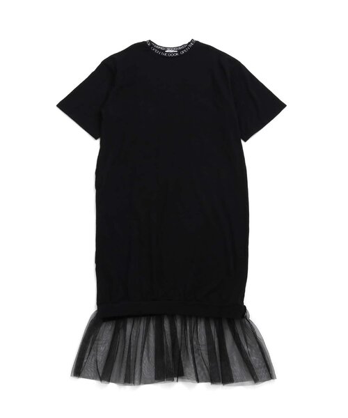 Otonato(オトナト)の「裾チュールTシャツワンピース_ママ【親子でおそろいリンクコーデ】(ワンピース・キッズ・ブラック/オフホワイト・MEDIUM)」の2枚目の写真