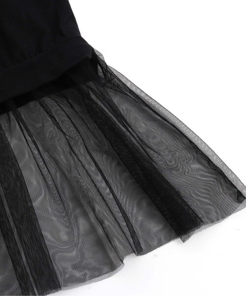 Otonato(オトナト)の「裾チュールTシャツワンピース_ママ【親子でおそろいリンクコーデ】(ワンピース・キッズ・ブラック/オフホワイト・MEDIUM)」の9枚目の写真