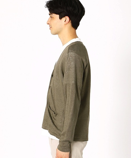 COMME CA ISM（コムサイズム）の「Vネック　リネンカーディガン（カーディガン/ボレロ・メンズ・カーキ/ベージュ/オレンジ/レッド・LARGE/MEDIUM）」の13枚目の写真