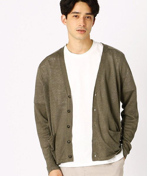 COMME CA ISM（コムサイズム）の「Vネック　リネンカーディガン（カーディガン/ボレロ・メンズ・カーキ/ベージュ/オレンジ/レッド・LARGE/MEDIUM）」の7枚目の写真