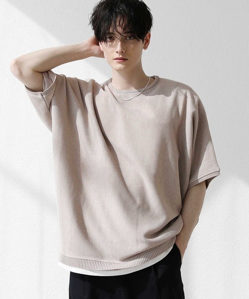 ミラノリブドルマン五分袖サマーニット