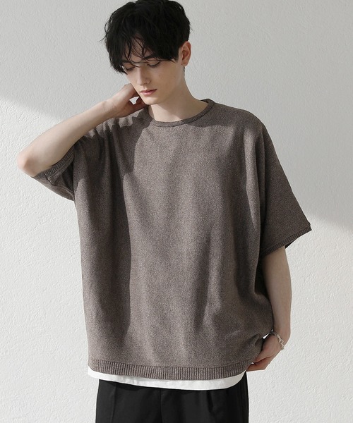 ミラノリブドルマン五分袖サマーニット