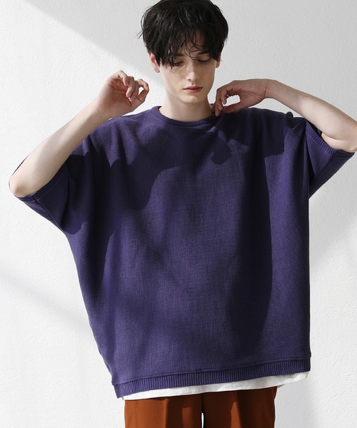 ミラノリブドルマン五分袖サマーニット