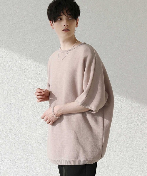 ミラノリブドルマン五分袖サマーニット