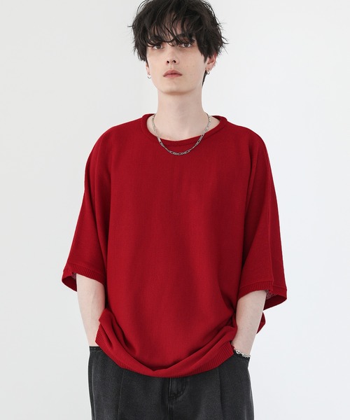 ASTRONOMY（アストロノミー）の「ミラノリブドルマン五分袖サマーニット（ニット/セーター・メンズ・ライトグレー/ブラック/ベージュ/ネイビー/ブラウン系その他/ナチュラル/ブルー系その他/ピンク系その他/チャコール/オレンジ/グリーン/ブラウン/ライトグリーン/ワイン/マスタード/パープル/ブラック系その他/サックスブルー/レッド・M/L）」の17枚目の写真