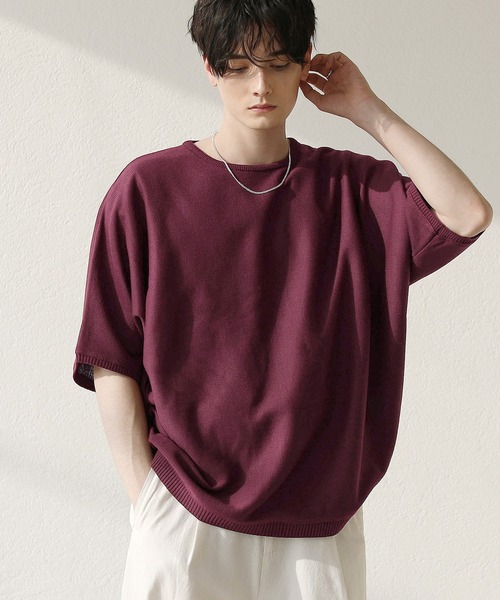 ミラノリブドルマン五分袖サマーニット