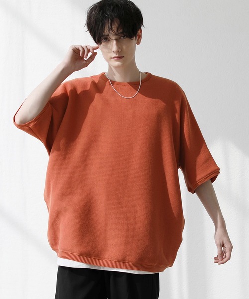 ミラノリブドルマン五分袖サマーニット