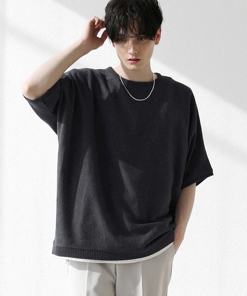 ASTRONOMY（アストロノミー）の「ミラノリブドルマン五分袖サマーニット（ニット/セーター・メンズ・ライトグレー/ブラック/ベージュ/ネイビー/ブラウン系その他/ナチュラル/ブルー系その他/ピンク系その他/チャコール/オレンジ/グリーン/ブラウン/ライトグリーン/ワイン/マスタード/パープル/ブラック系その他/サックスブルー/レッド・M/L）」の20枚目の写真