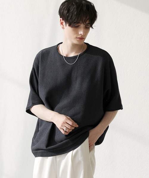 ASTRONOMY（アストロノミー）の「ミラノリブドルマン五分袖サマーニット（ニット/セーター・メンズ・ライトグレー/ブラック/ベージュ/ネイビー/ブラウン系その他/ナチュラル/ブルー系その他/ピンク系その他/チャコール/オレンジ/グリーン/ブラウン/ライトグリーン/ワイン/マスタード/パープル/ブラック系その他/サックスブルー/レッド・M/L）」の21枚目の写真