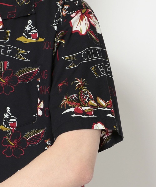神配色 Schott スカルアロハシャツ 黒 ショット ハワイアンシャツ Schott N.Y.C ショット 半袖ハワイアンシャツ（アロハシャツ