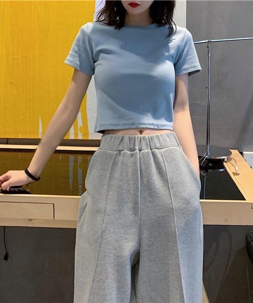 ドルガバ　ミニ丈Tシャツ DOLCE&GABBANA ドルガバ ロゴプレート コットン Tシャツ (Dolce